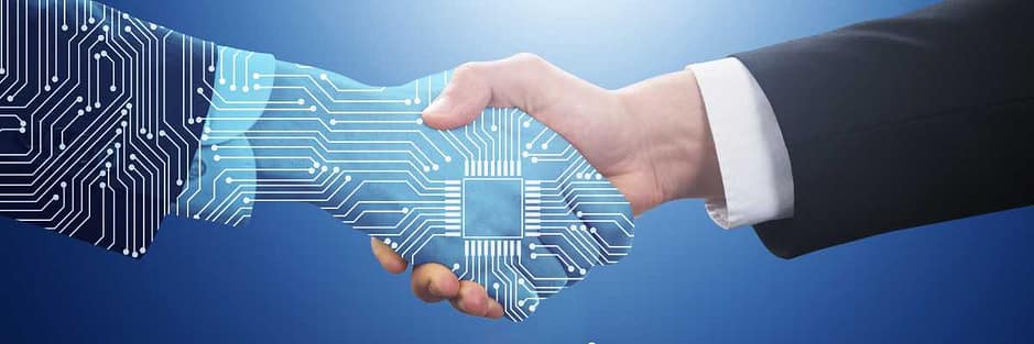 ai shaking hands Use AI as an assistant to help with your business needs